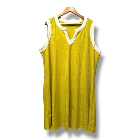 Nina Leonard Crape Shift Dress Size Plus Sz 2X Lemon Yellow Festival Party Light - Picture 1 of 10
